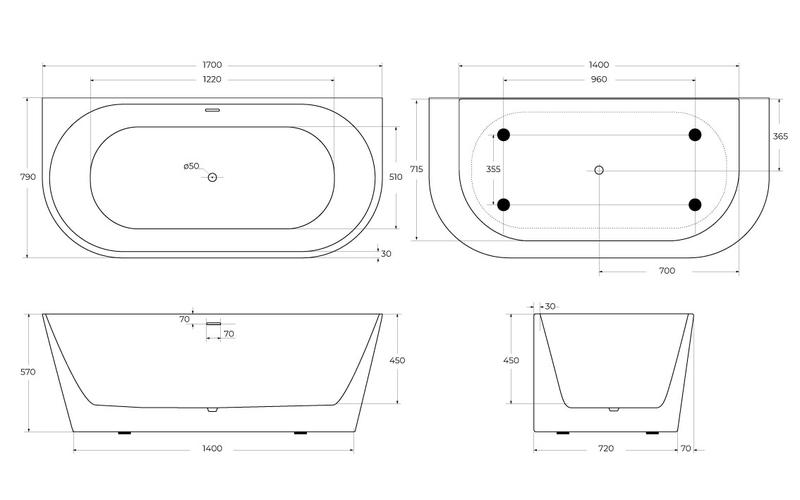Акриловая ванна BelBagno BB710-1700-800 без гидромассажа 170x79 см — изображение 3