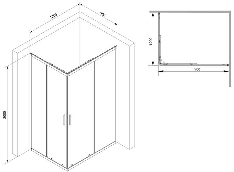 Душевое ограждение 120x90, без поддона AM.PM Gem S W93G-404-120290-BT — изображение 2
