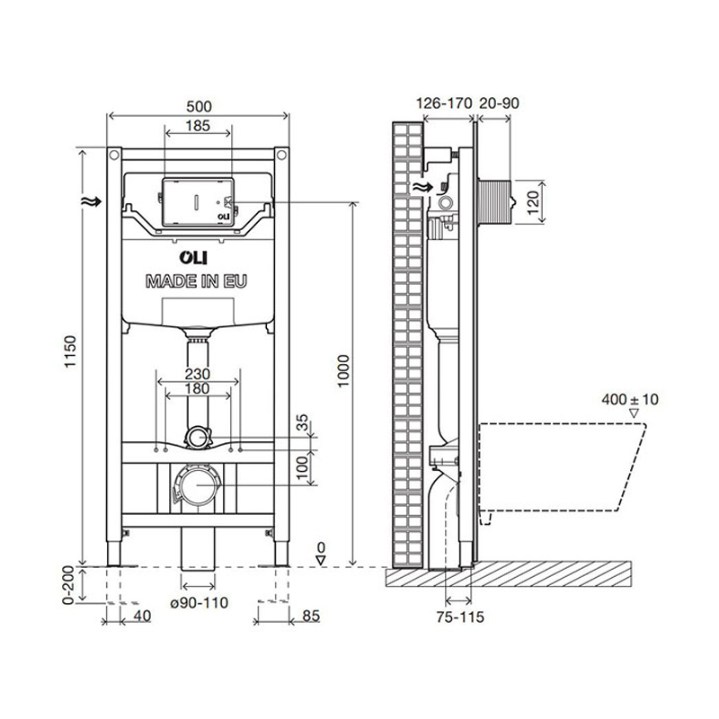 Комплект: Инсталляция OLI 120 ECO Sanitarblock pneumatic + Панель слива KARISMA, глянцевый хром — изображение 3