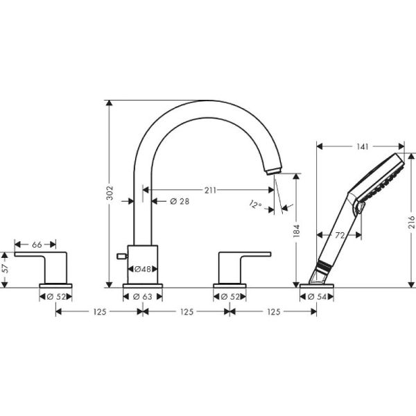 Hansgrohe Смеситель Vivenis Shape 71459670 на борт ванны — изображение 2