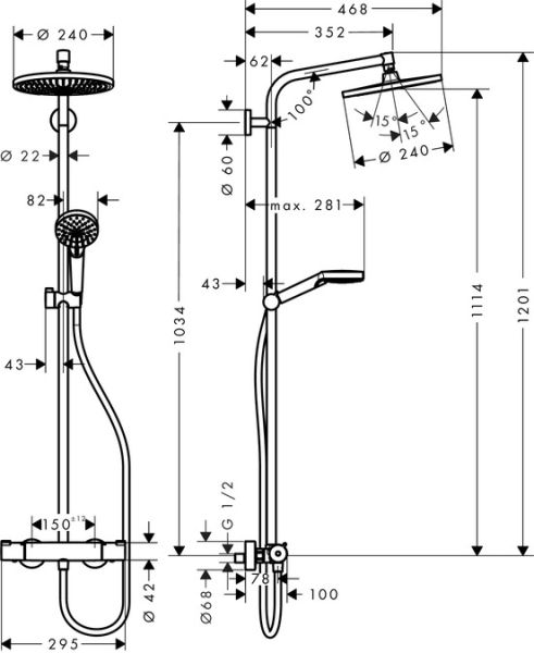 Hansgrohe Душевая стойка Crometta S 240 1jet Showerpipe 27267000 с термостатом — изображение 5