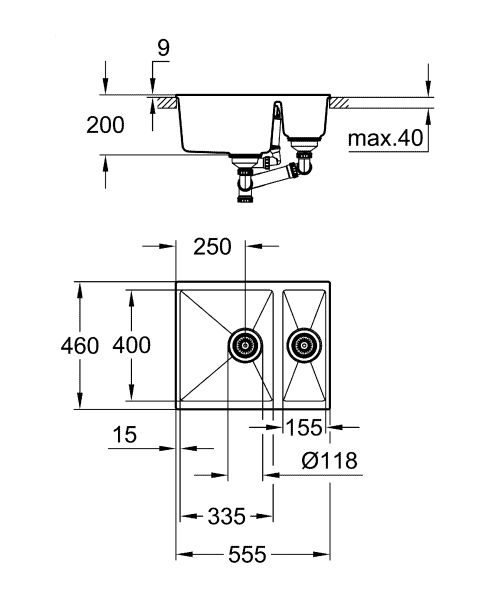 Grohe Мойка кухонная 31648AP0 K500 черный гранит — изображение 2