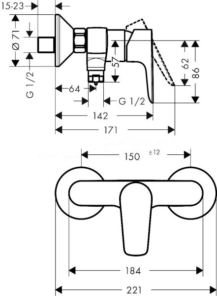 Hansgrohe Смеситель для душа Talis E внешнего монтажа 71760990, полированное золото — изображение 2