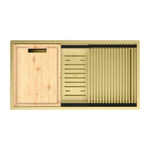 Lemark Кухонная мойка Tabaga 820 9938134 в комплекте с разделочной доской ролл-матом и коландером светлое золото