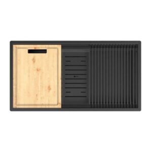 Lemark Кухонная мойка Tabaga 820 9932136 в комплекте с разделочной доской ролл-матом и коландером чёрный матовый